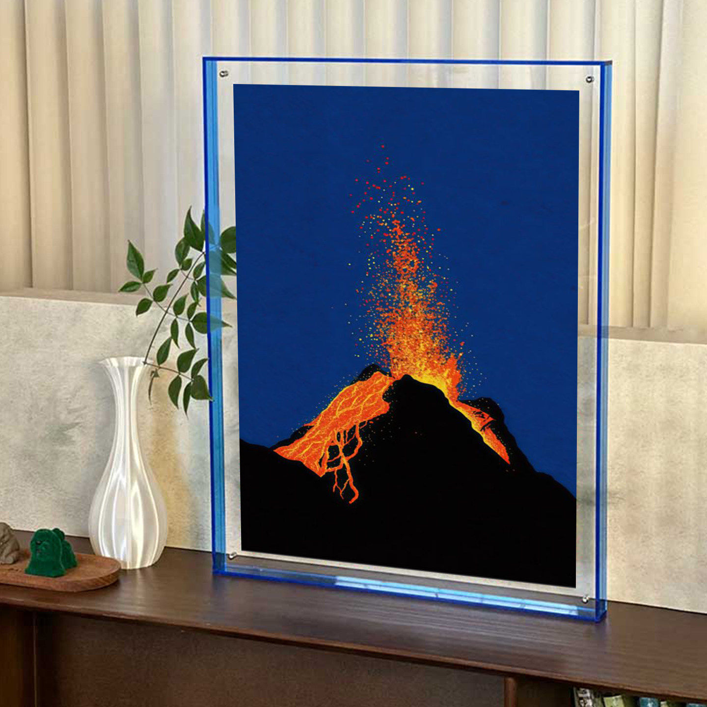 火山喷发克莱因蓝亚克力装饰画