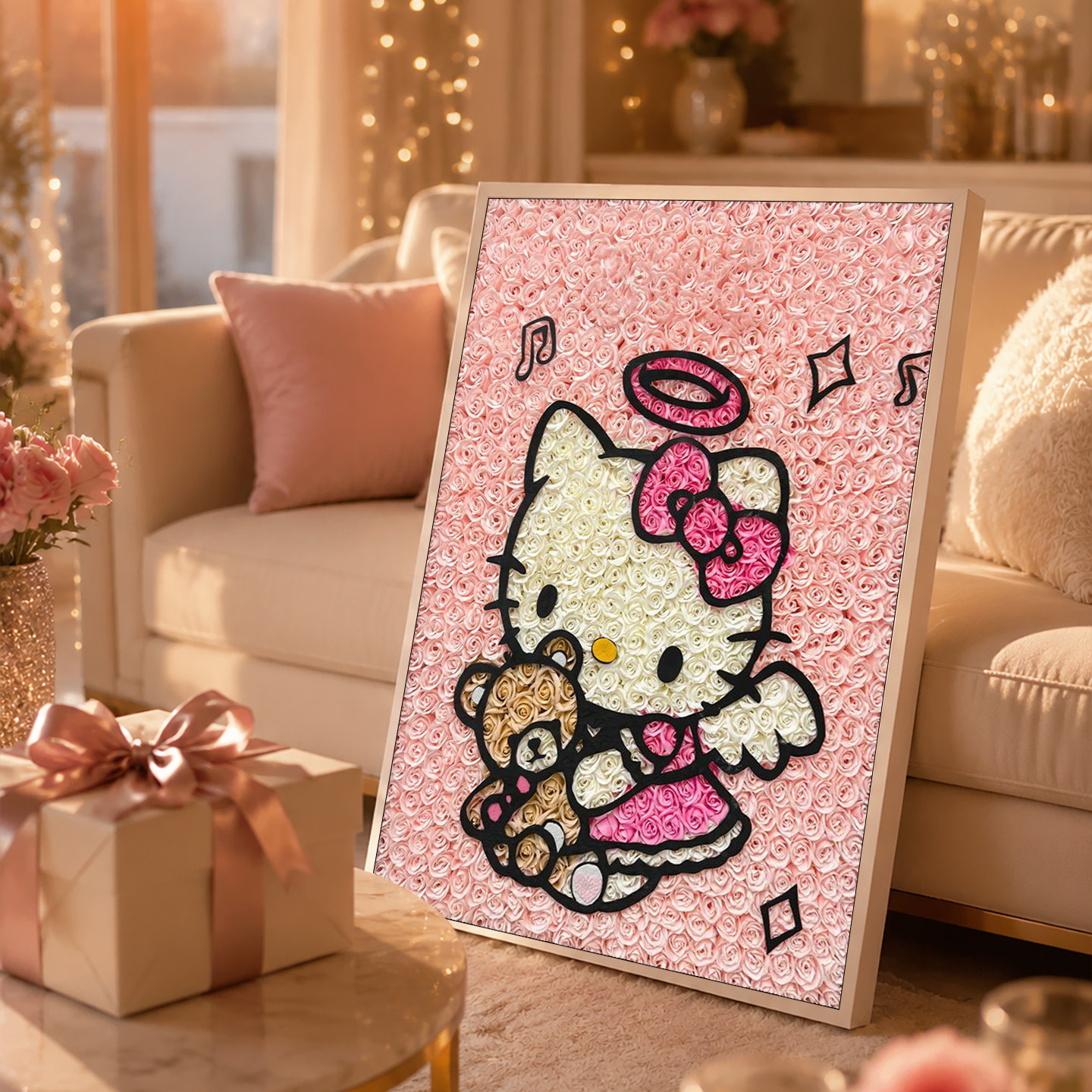 凯蒂猫装饰画儿童房女生卧室房间床头粉色挂画可爱卡通猫咪壁画