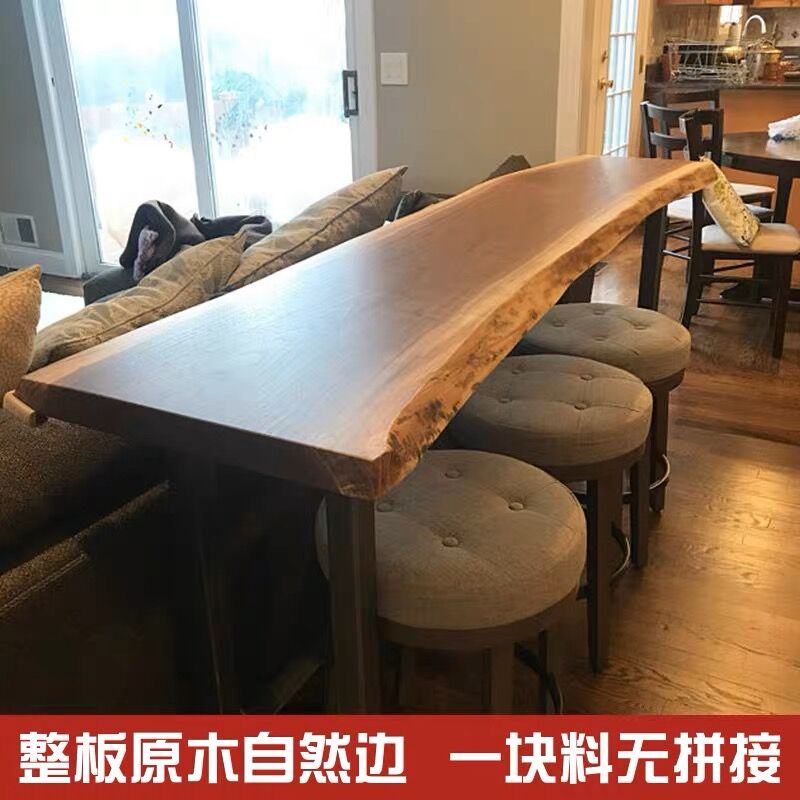 简约实木吧台桌家用阳台靠墙窄桌子长条桌奶茶店酒吧高脚桌椅组合