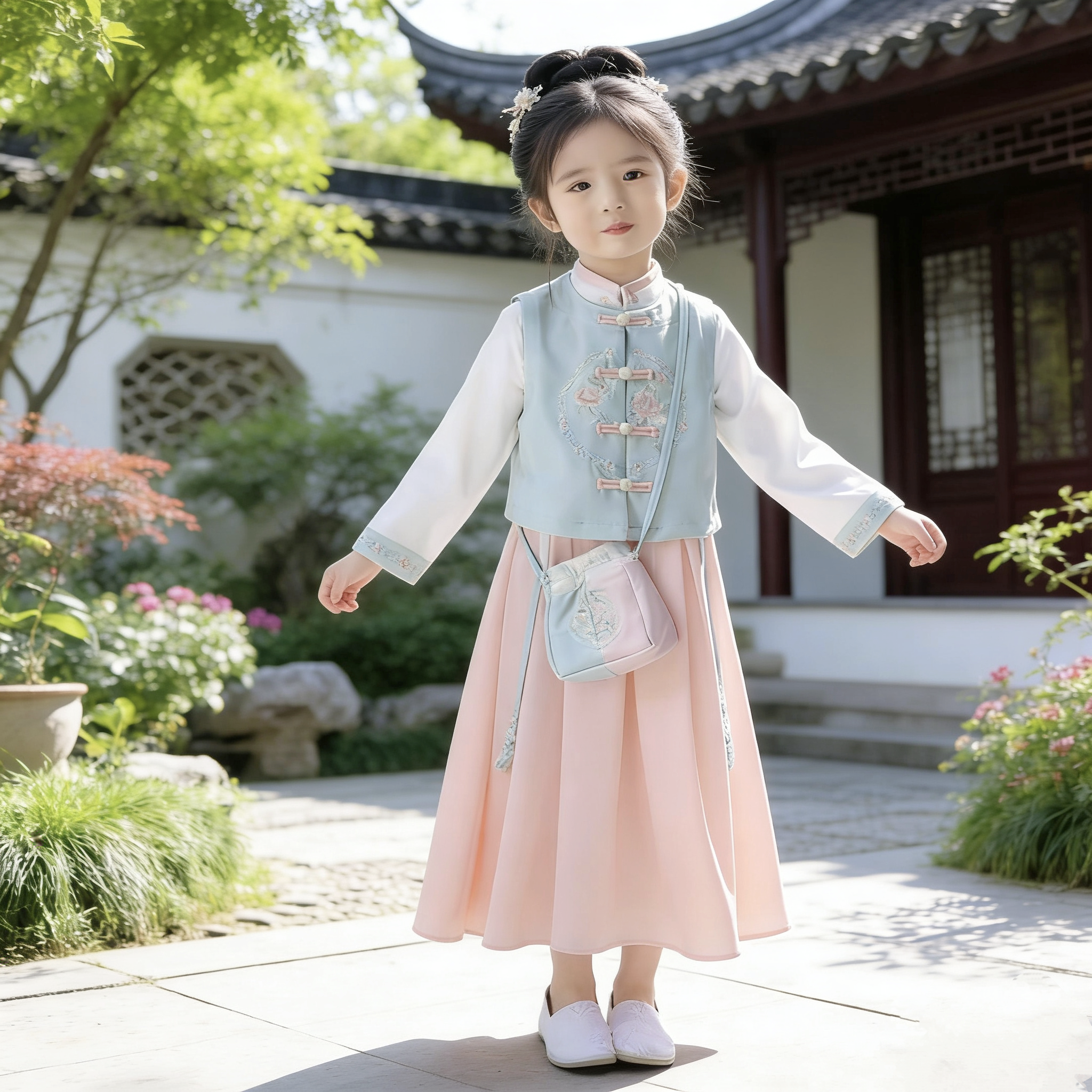 女童汉服套装春秋女宝唐装儿童新中式国风两件套古装连衣裙演出服