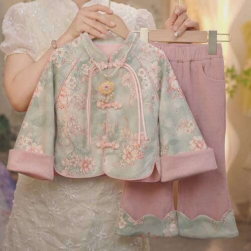 汉服女童套装2026春秋新款国风新中式唐装儿童外套裤子马甲三件套