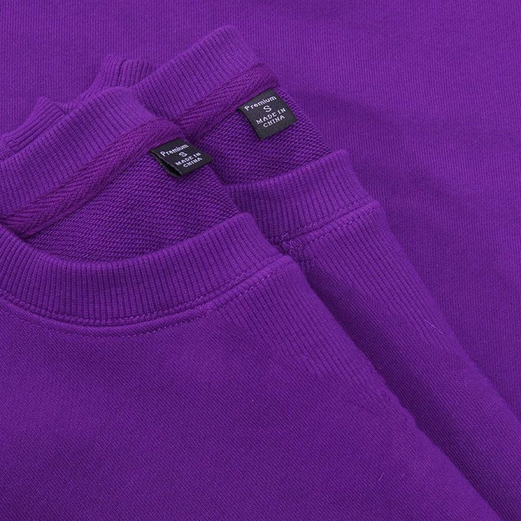 葡萄紫300g高克重圆领卫衣树莓紫美式重工T恤深紫色秋季纯棉长袖