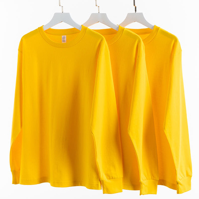 清新鲜黄色 300g重磅秋冬季纯棉长袖T恤圆领纯色厚实打底衫情侣款