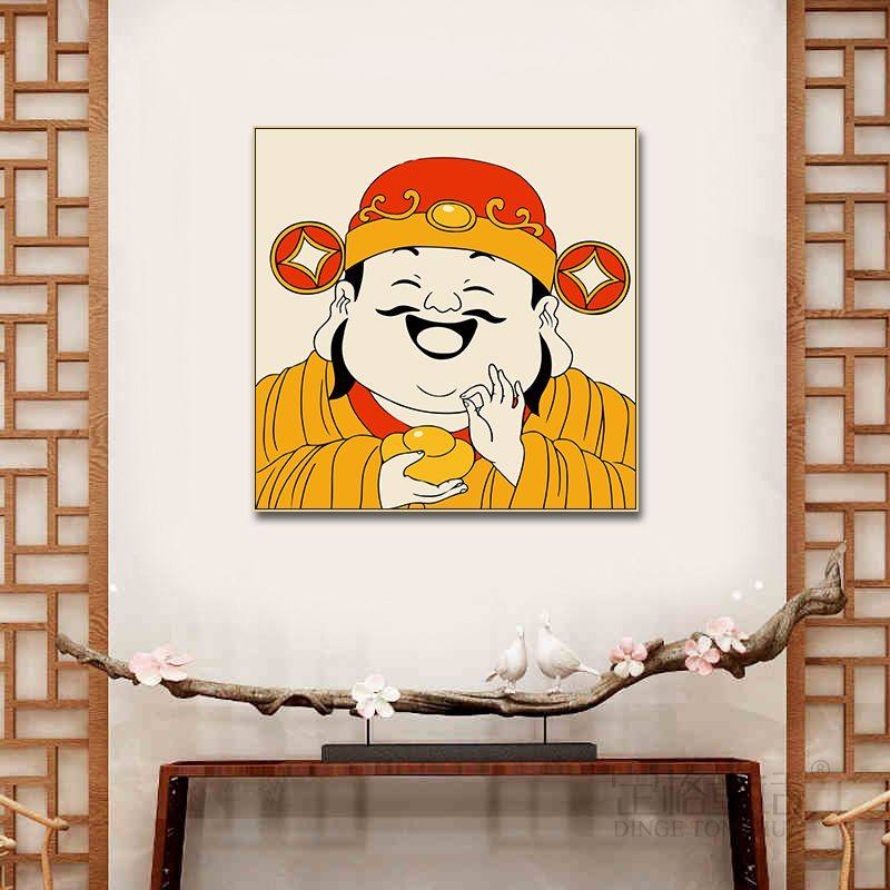 笑口常开弥勒佛像挂画新中式禅意走廊玄关茶室装饰画餐厅客厅壁画