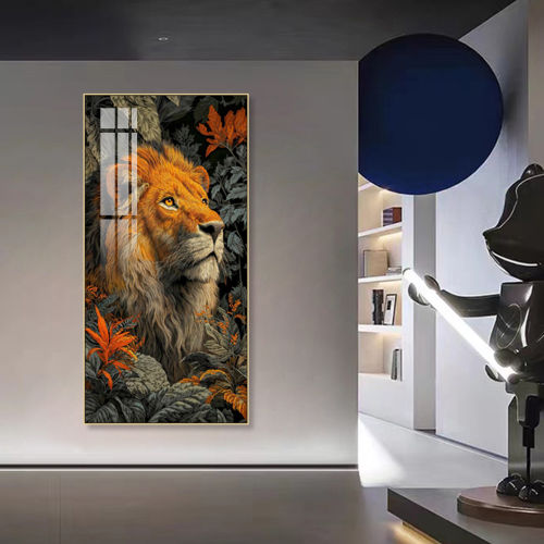 轻奢动物玄关装饰画豹子狼鹰鹦鹉入户走廊壁画大气落地猛兽挂画