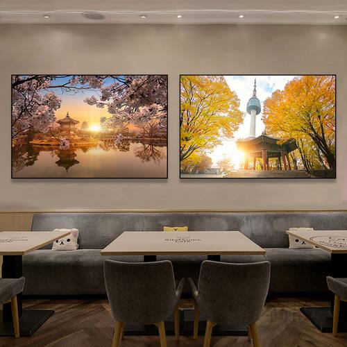 烤肉店建筑韩国风景街景樱花