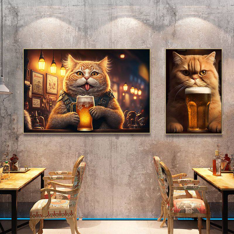 酒吧清吧会所啤酒装饰画动物猫咪