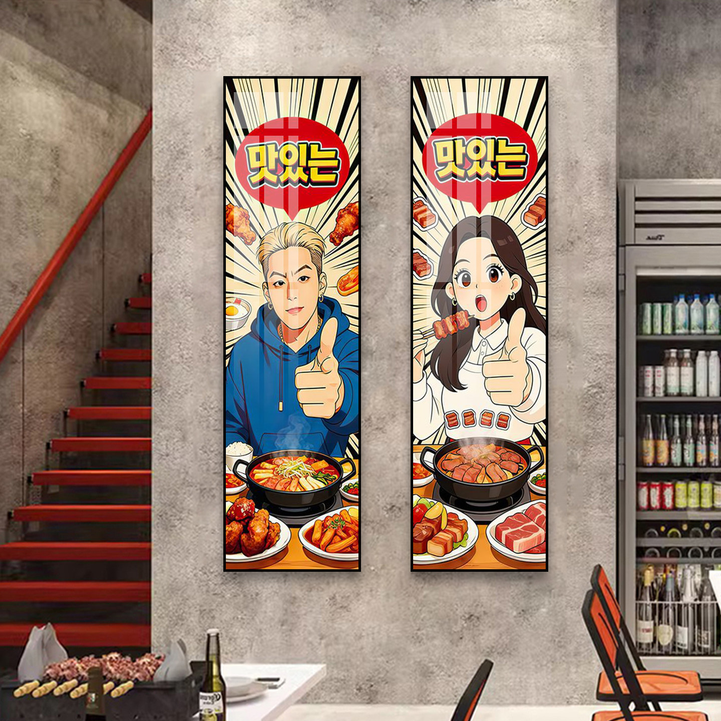 韩式烤肉店广告挂画韩式料理背景款壁画韩国餐厅氛围布置装饰画