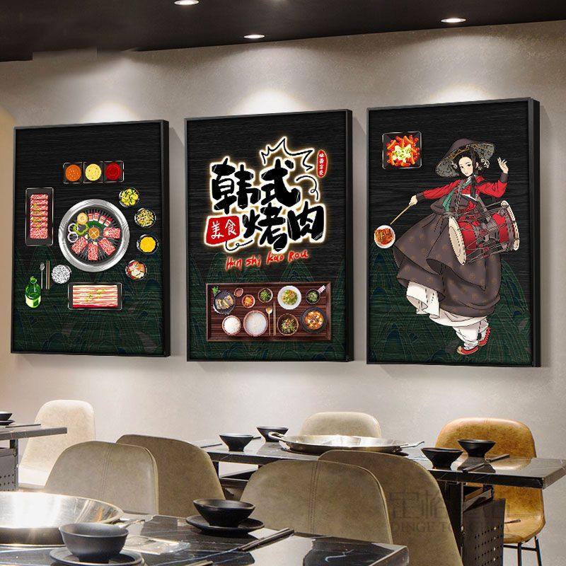 韩国料理餐厅装饰画韩式风格美食烤肉店挂画朝鲜民族美女人物璧画