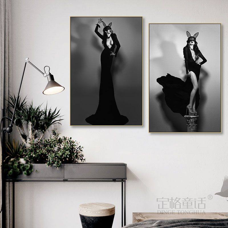 简约黑白性感美女人物装饰画酒店背景墙挂画酒吧KTV服装店璧画