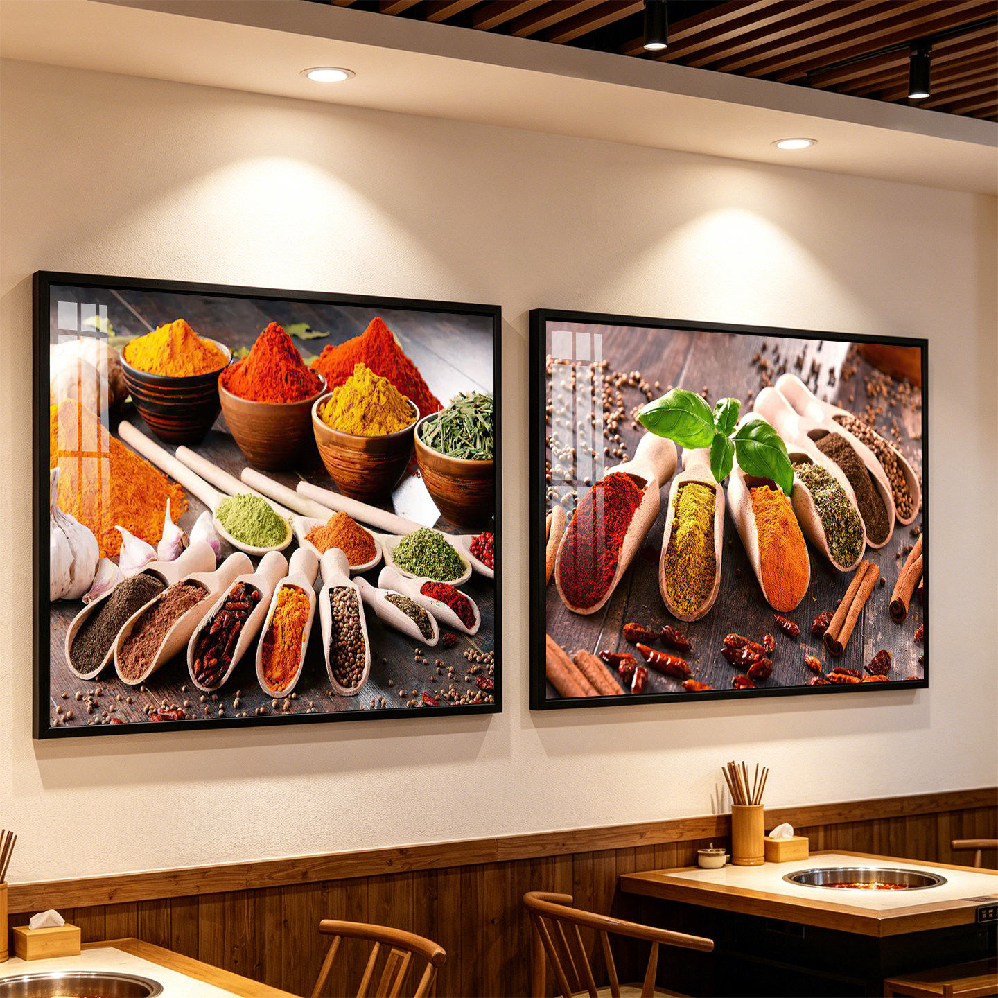 饭店餐饮包间墙面装饰画烧烤火锅店香料壁画中式调味品食材挂画