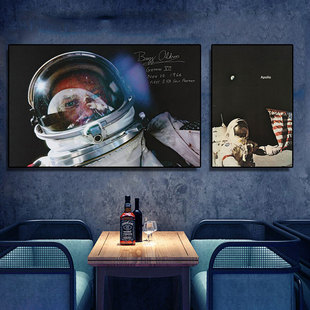 宇航员装饰画阿波罗登月纪念签名nasa太空人宇宙酒吧咖啡厅挂画