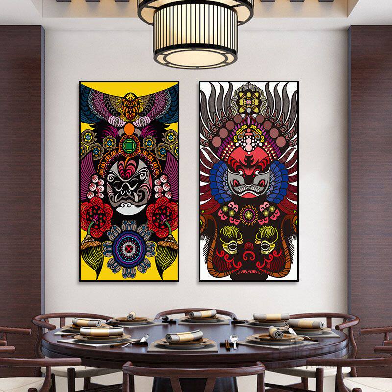 火锅店墙面装饰画京剧脸谱挂画