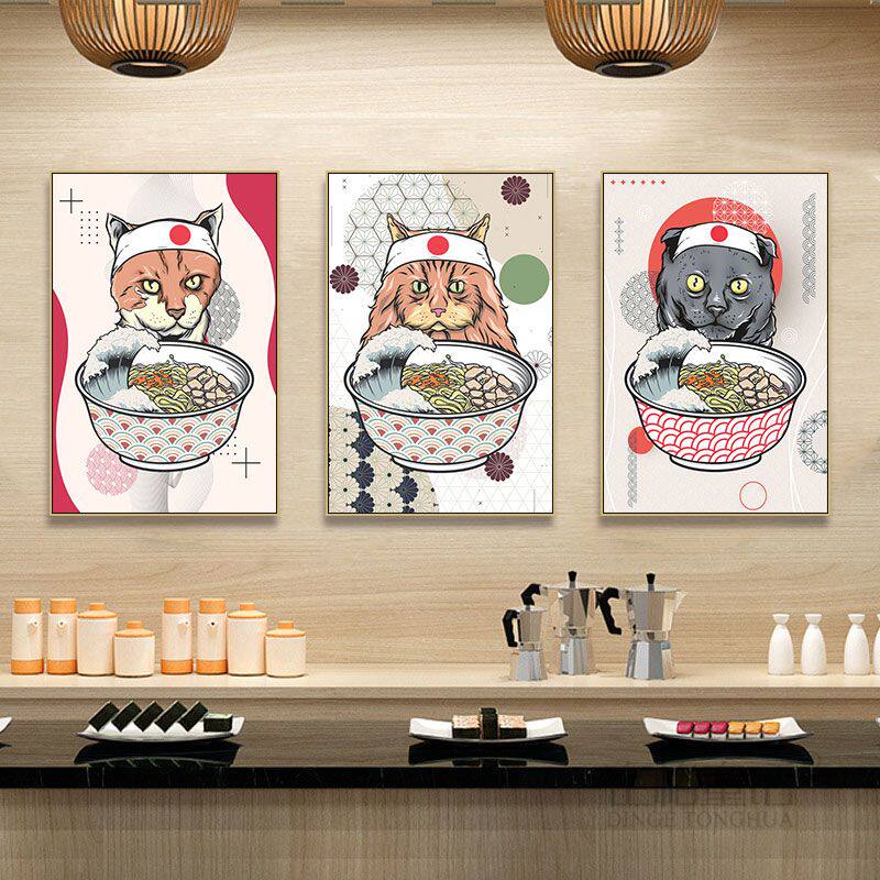 拉面馆创意动物装饰画