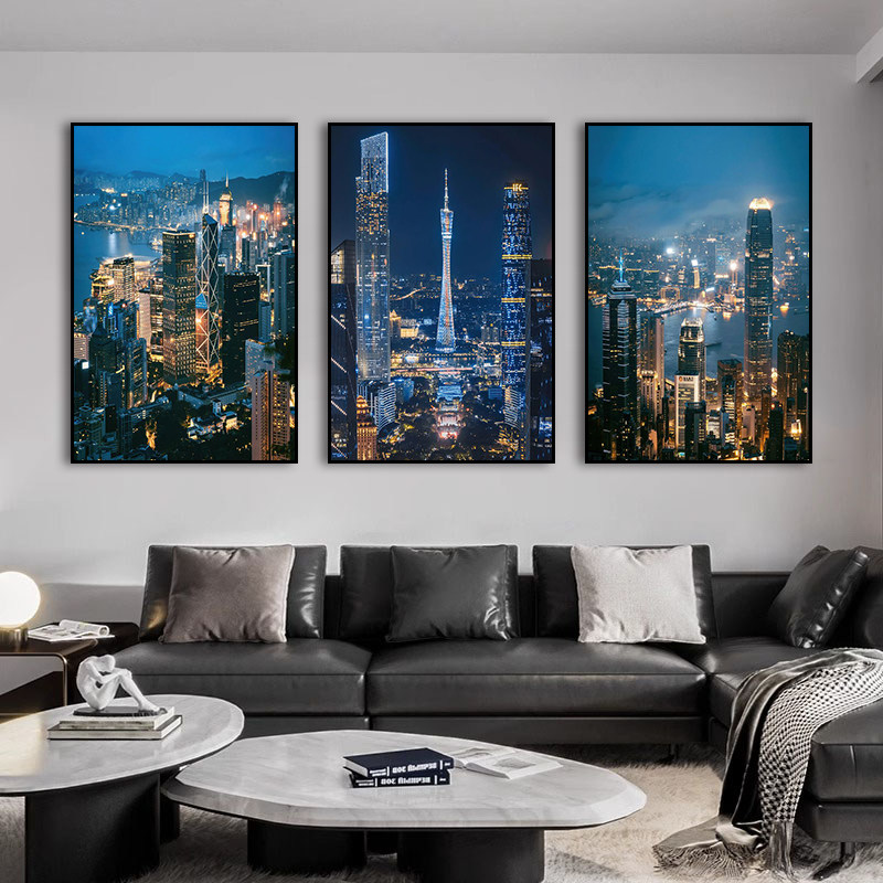 CBD发达城市夜景装饰画北京上海广州深圳杭州重庆挂画客厅壁画