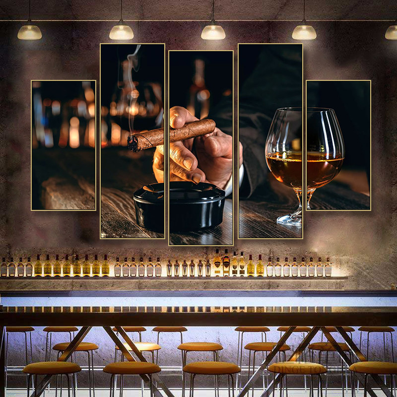 美式酒吧墙面装饰画威士忌挂画雪茄吧挂画夜店休闲吧背景墙壁画