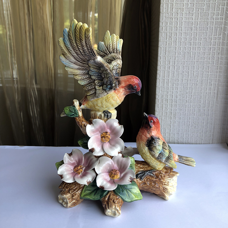 比翼双飞红鸟美容院艺术风小摆件