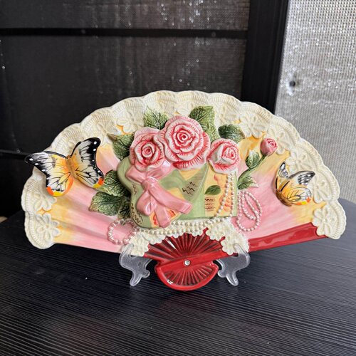 蝴蝶玫瑰花扇形壁挂装饰摆件