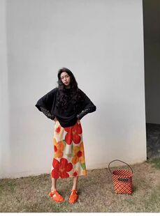 三宅a字裙 小众设计感褶皱裙女夏高腰印花显瘦公主裙百褶裙半身裙