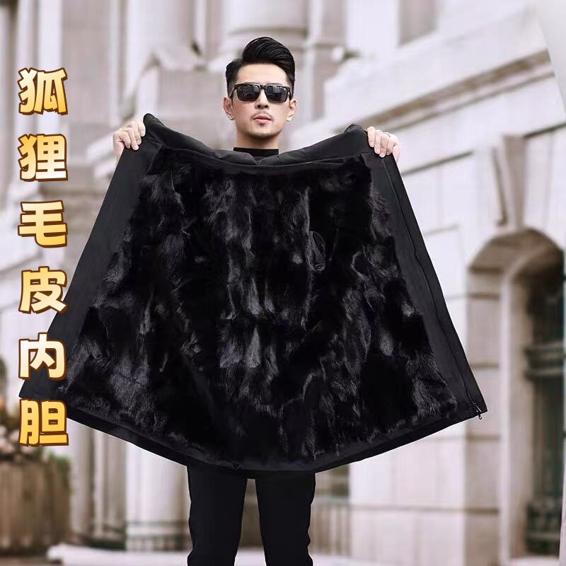 WX男士派克服短款狐狸毛皮内搭可拆卸皮毛一体冬季皮草外套保暖