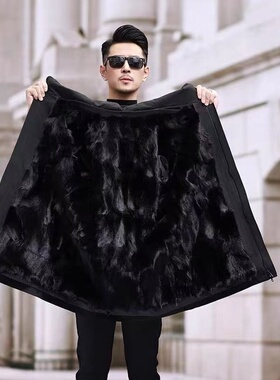 WX男士派克服短款狐狸毛皮内搭可拆卸皮毛一体冬季皮草外套保暖