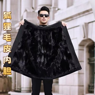 WX男士派克服短款狐狸毛皮内搭可拆卸皮毛一体冬季皮草外套保暖