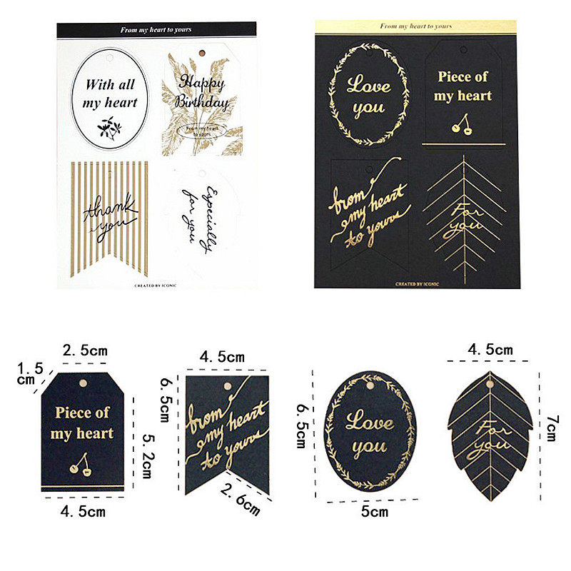 黑白烫金祝福语吊挂牌包装标签留言卡片纸DIY礼物盒装饰配饰包邮