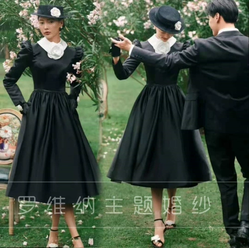 Свадебное платье подходит для фотосессий, черный реквизит для фотографии, 2021 года, французский стиль