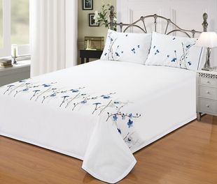 外贸原单全棉白色纯棉刺绣绣花1.5m1.8m2m床单枕套三件套床上用品