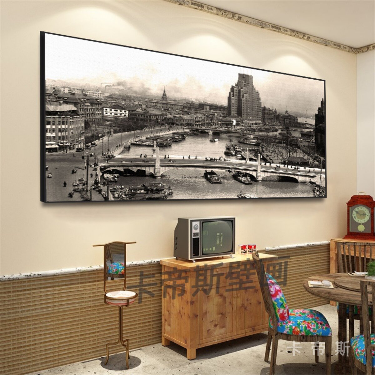 老上海装饰画民国风外滩复古怀旧挂画茶楼饭店餐厅黑白照片壁画