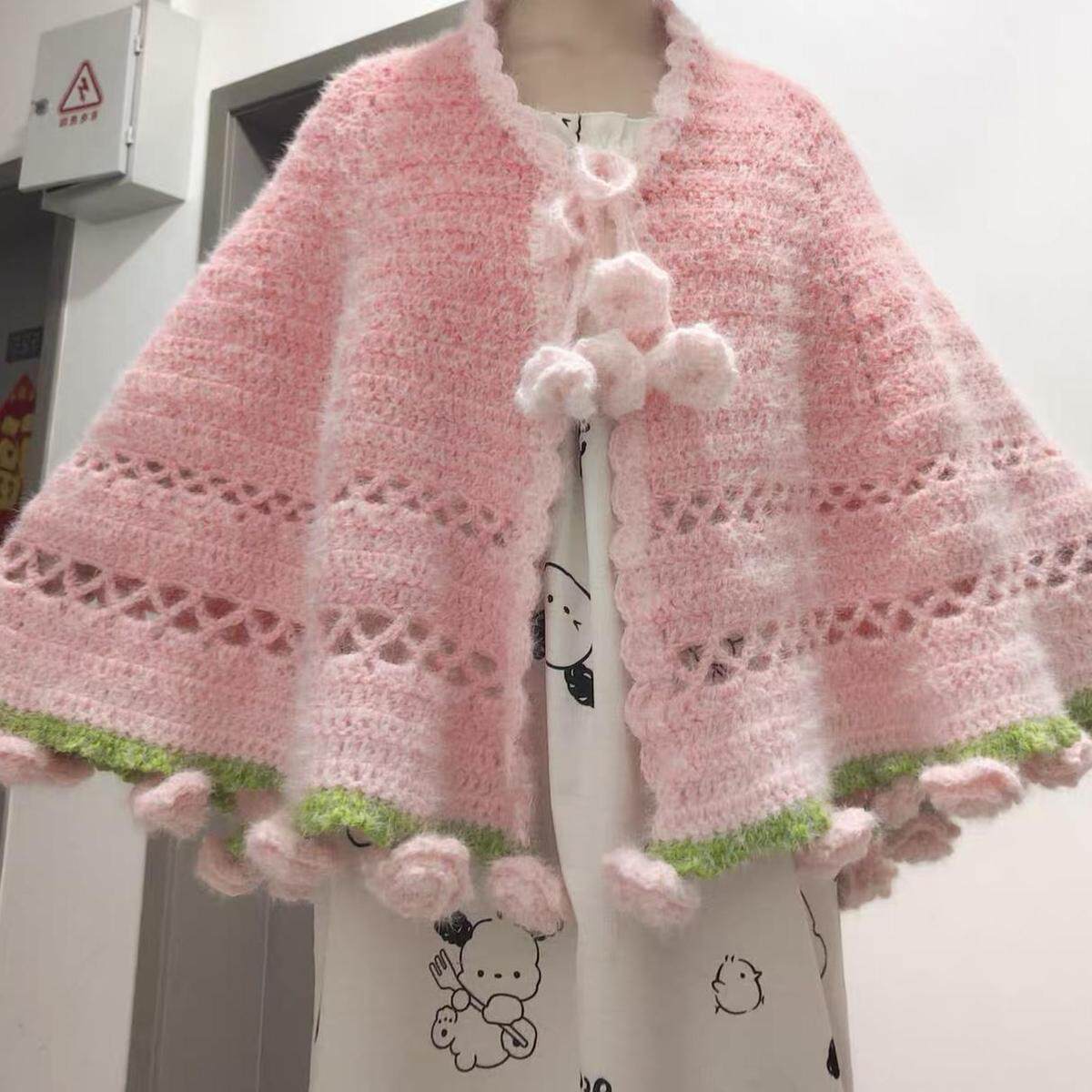 玫瑰花披肩斗篷钩织材料包