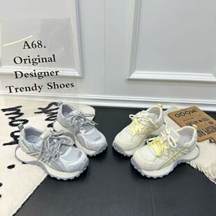 百搭舒适轻便鞋 网面透气系带运动鞋 女2026春夏季 休闲风厚底阿甘鞋