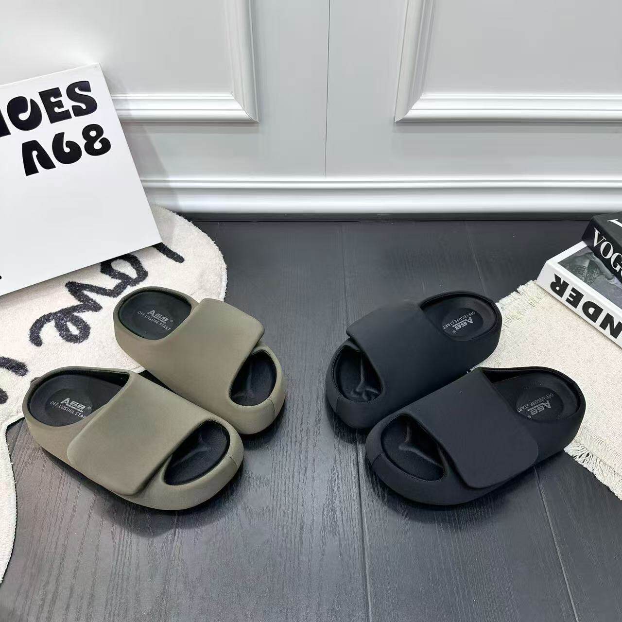 黑色露趾夏季魔术贴厚底一字拖女外穿透气防滑轻便百搭时尚凉拖鞋