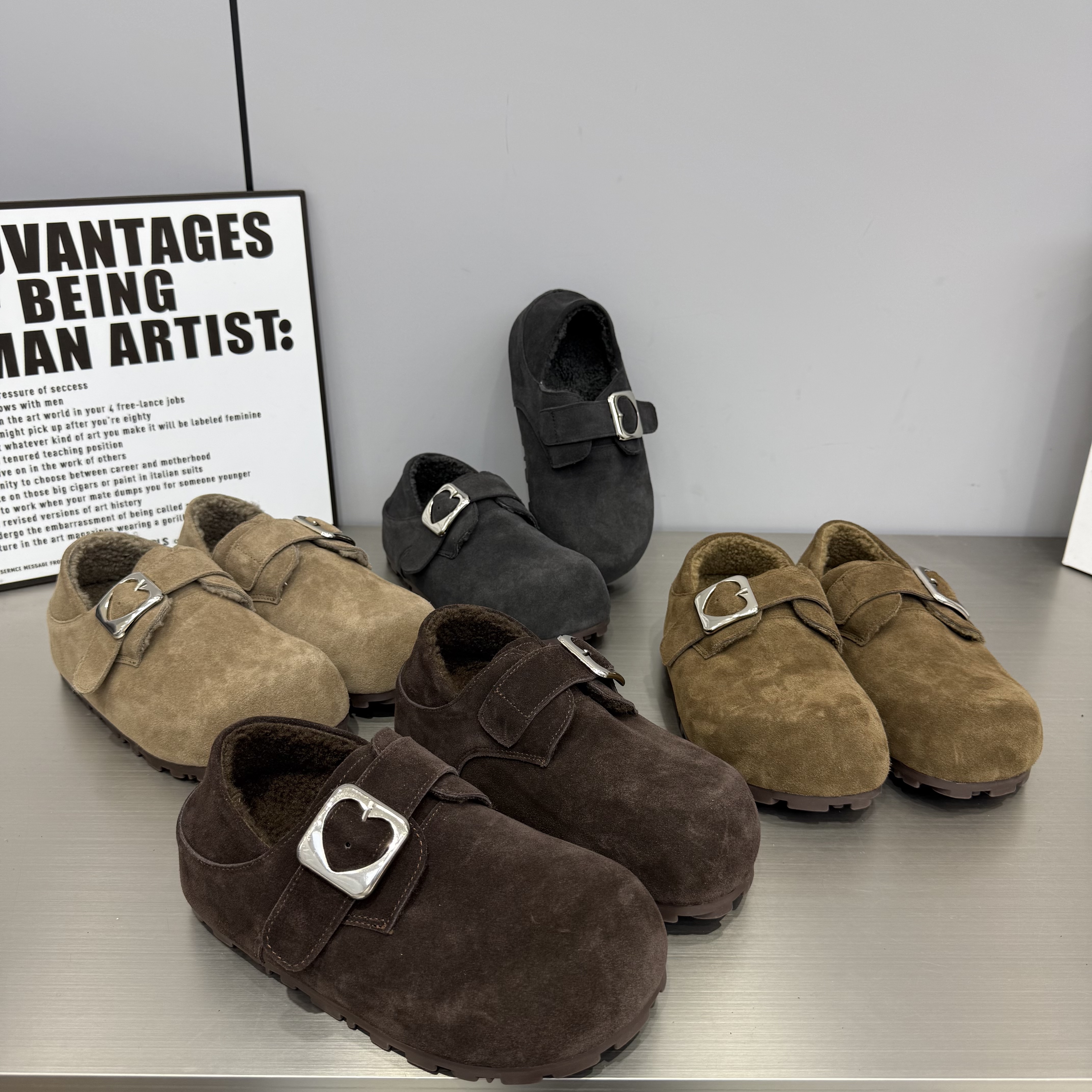 2025冬加绒脚踩两穿勃肯棉鞋女外穿一脚蹬软底懒人拖鞋大头棉瓢鞋