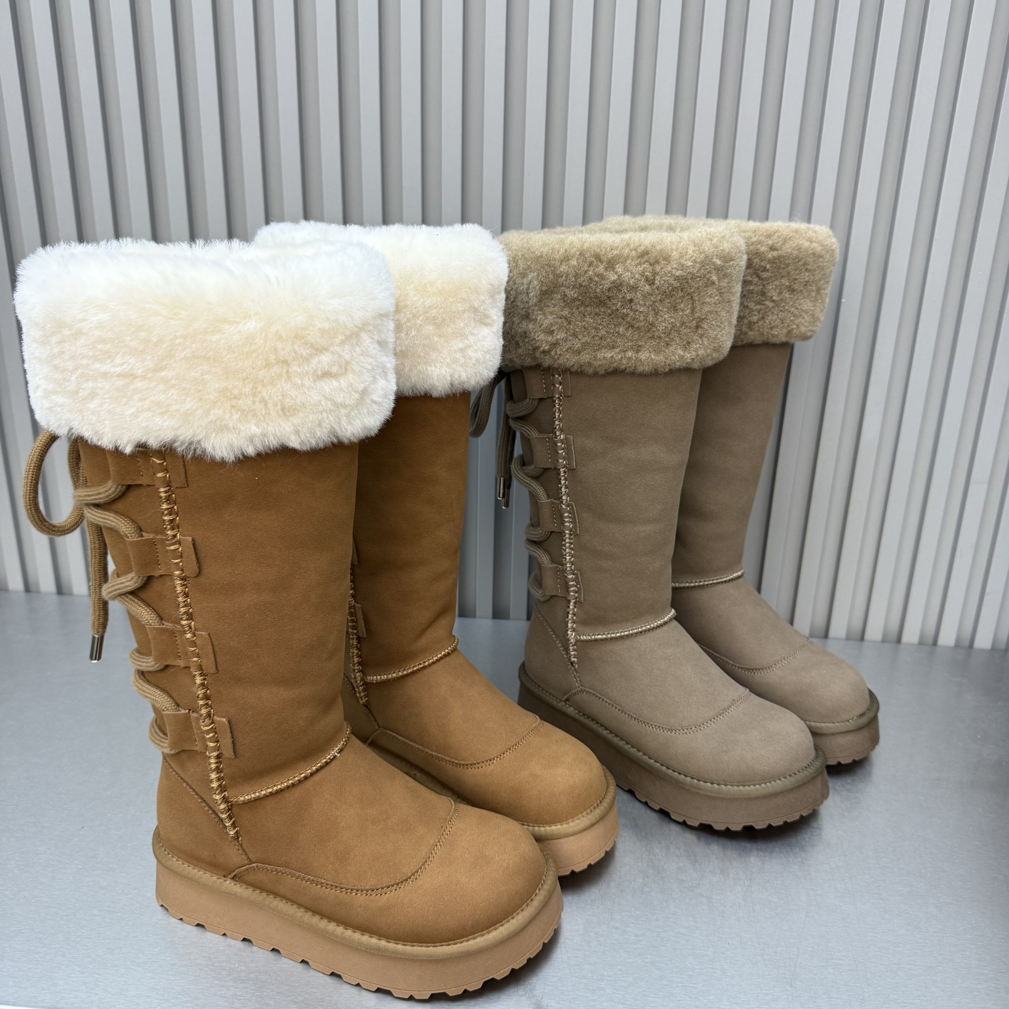 长筒保暖雪地靴女2025冬加绒厚底百搭ins东北过冬时尚系带长筒靴