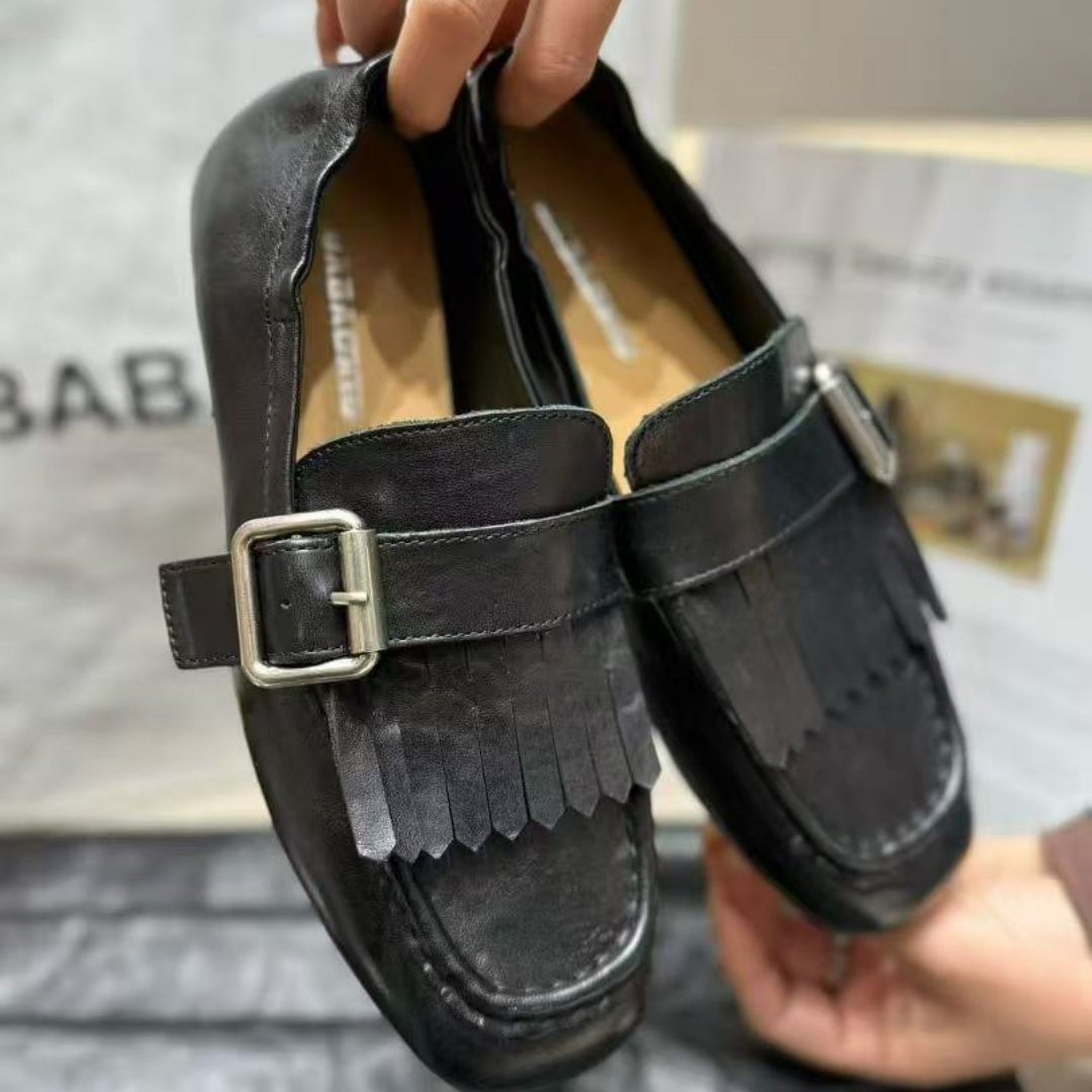 真皮流苏皮带扣乐福鞋女平底一脚蹬英伦风百搭豆豆鞋,女鞋,乐福鞋（豆豆鞋）,淘宝优惠券,粉丝福利购,淘宝优惠卷