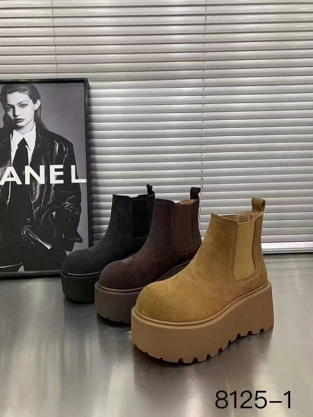 2025秋冬单棉同款磨砂皮厚底松糕马丁靴女复古增高烟筒切尔西短靴