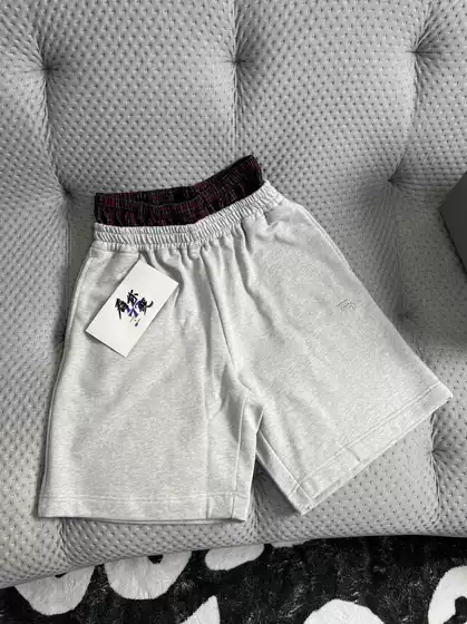 Sun72bian independent 25ss grid splicing fake two-piece double waist sports shorts, pure cotton men's and women's casual pants trendy