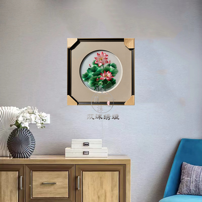 苡沫刺绣纯手工苏绣荷花挂画客厅餐厅玄关过道新中式装饰画送友人图片