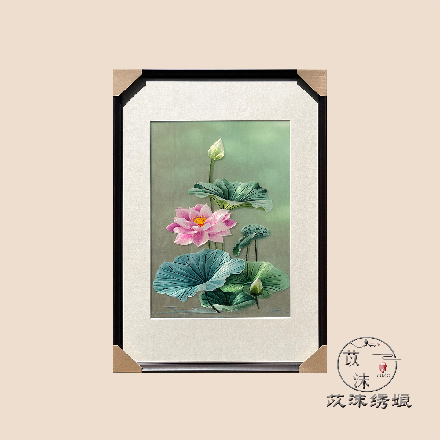 苡沫刺绣纯手工荷花孔雀牡丹苏绣挂画客厅玄关过道书房装饰成品画图片