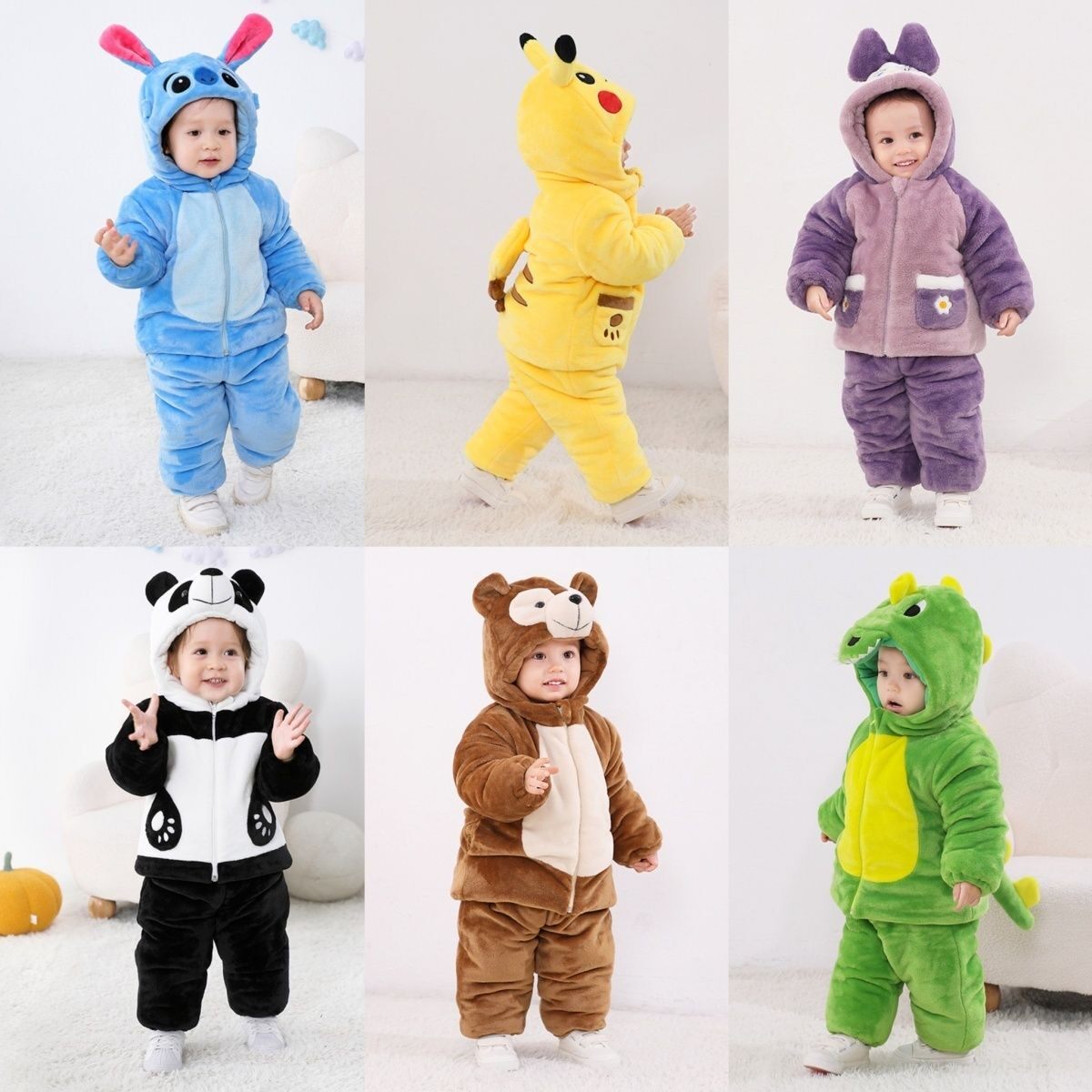 中小童儿童卡通冬季加厚款宝宝棉衣熊猫套装男童女童小熊恐龙衣服