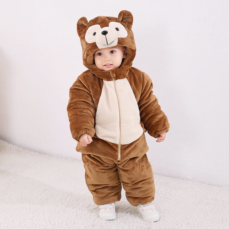 秋冬衣服套装男女宝宝小熊造型棉衣婴幼儿小童卡通外出服冬装棉裤