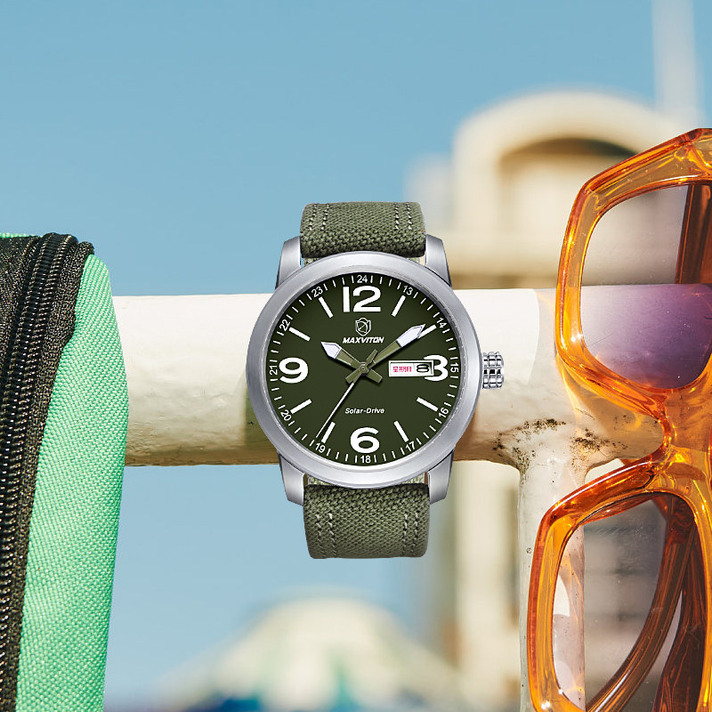 玛斯威顿太阳能手表男款双日历夜光防水户外运动大表盘光能表正品