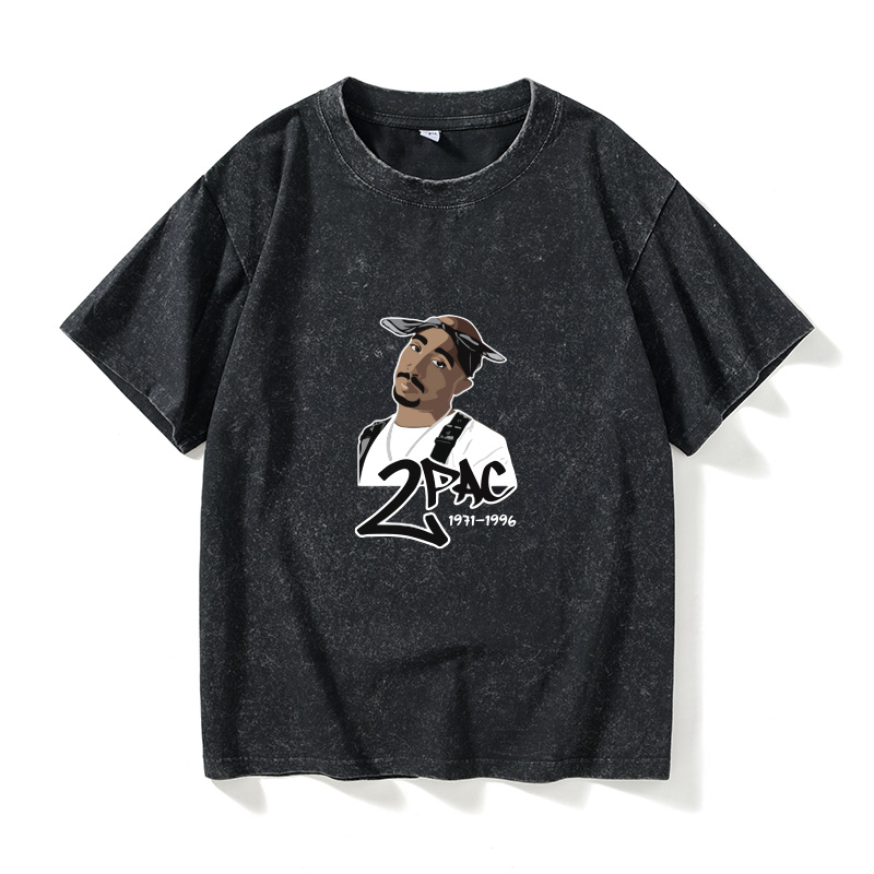摇滚嘻哈饶舌说唱2pacT恤短袖个