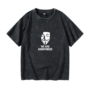 v字仇杀队面具 怪客T恤短袖个性衣服女男圆领大码宽松夏季情侣装