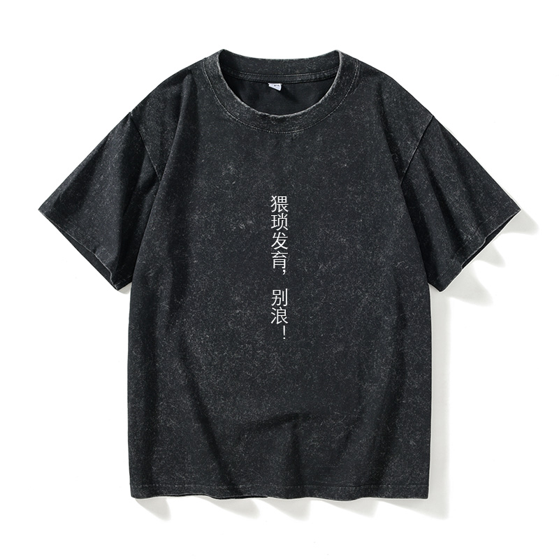 猥琐发育别浪 上去越塔越强 文字T恤短袖衣服女男圆领大码宽松夏