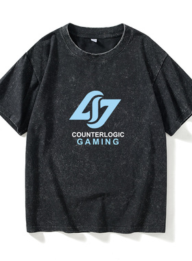 北美CLG 队服T恤短袖白色衣服女男圆领大码宽松夏季情侣装棉上衣