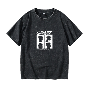 Gorillaz乐队朋克摇滚骷髅头音乐节T恤短袖新款衣服女男圆领大码