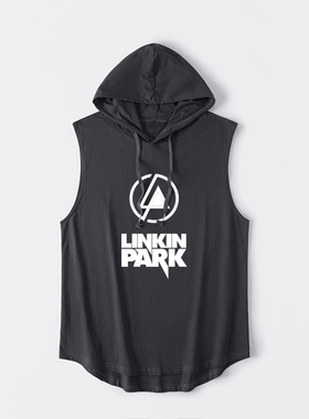 林肯公园乐队linkin park摇滚背心T恤无袖短袖原创衣服连帽坎肩男