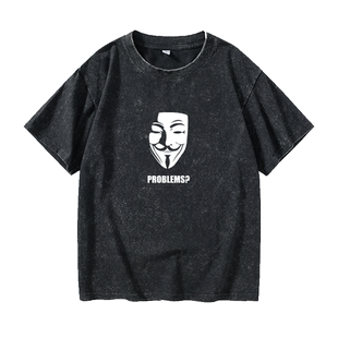 V字仇杀队T恤短袖个性衣服女男圆领大码宽松夏季情侣装棉上衣半袖